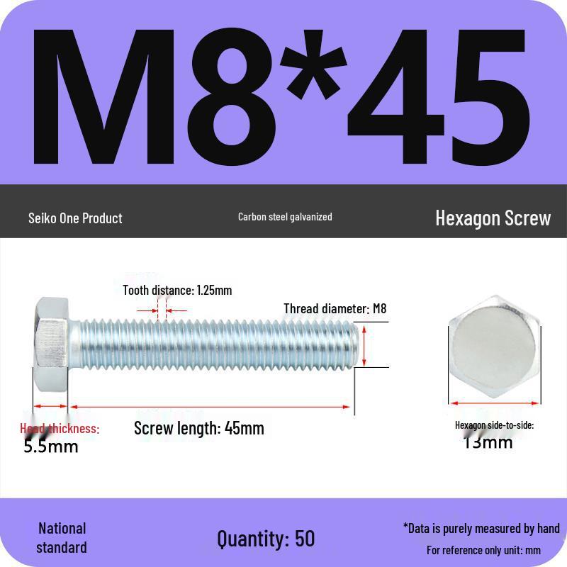 8.8 Grade Galvanized Hex Head Bolt, High-Strength M4-M30