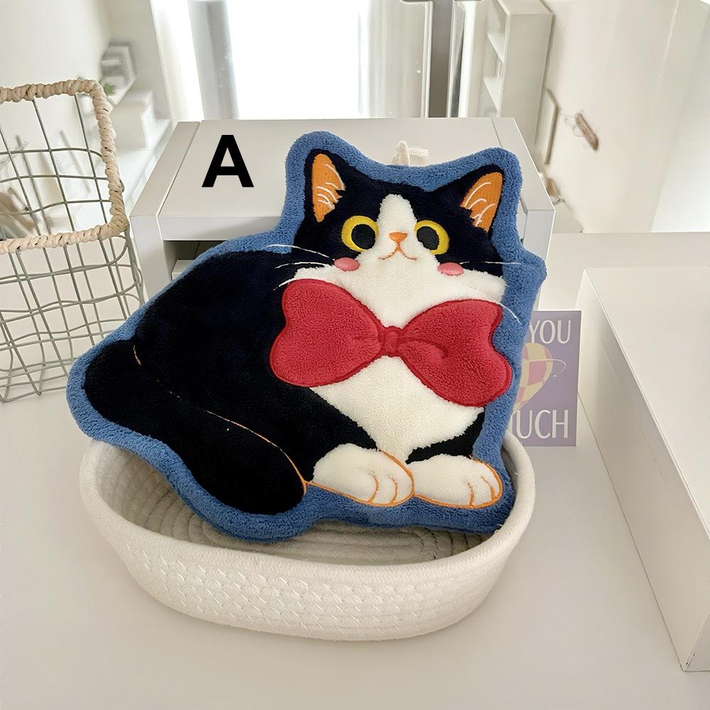 

Ultra Fine Fiber Hand Towel. Cute Cat Handkerchief, Bath Towel with Hanging Ring, Animal Handkerchief, Double-sided Plush