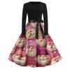 Women's Casual Fashion Round Neck Christmas Printed Vintage Dress