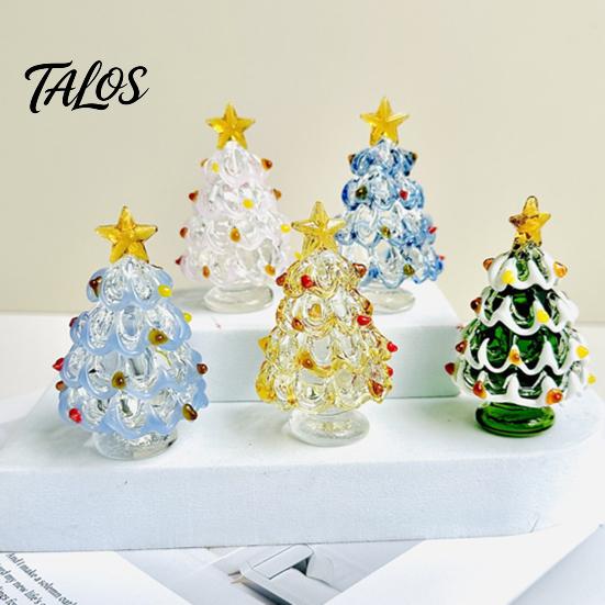 Elegant Office Desk Decor Glazed Glass Christmas Tree Figurine, Handcrafted Ornament Gift for Friends Holiday Display, Colorful Modern Table