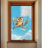 Cute Cartoon Owl On Branch Window Stickers, Double-Sided Visible Glass Door Decals for Home Decoration