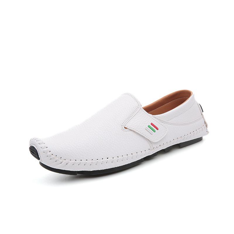 Four Seasons Men's White Breathable Leather Slip-On Driving Shoes
