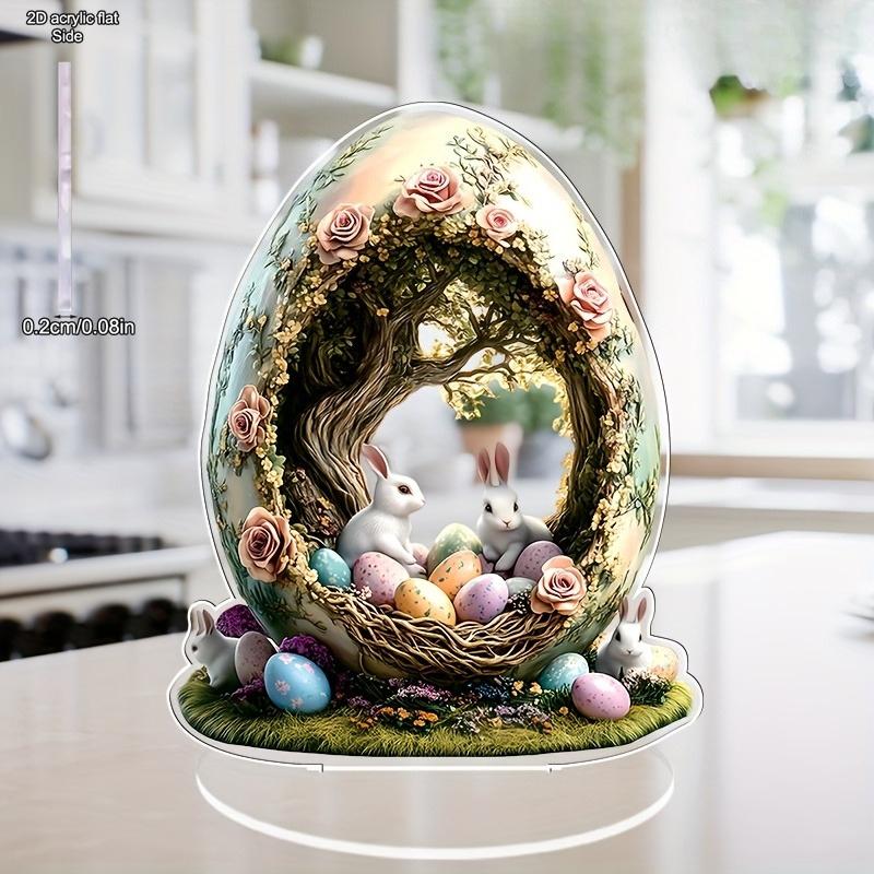 Bohemian Style "Beautiful Egg House Cute Rabbit", Easter, New Year, Valentine's Day, Father's Day, Mother's Day - Ideal for Home Decor, Cafe, Office,