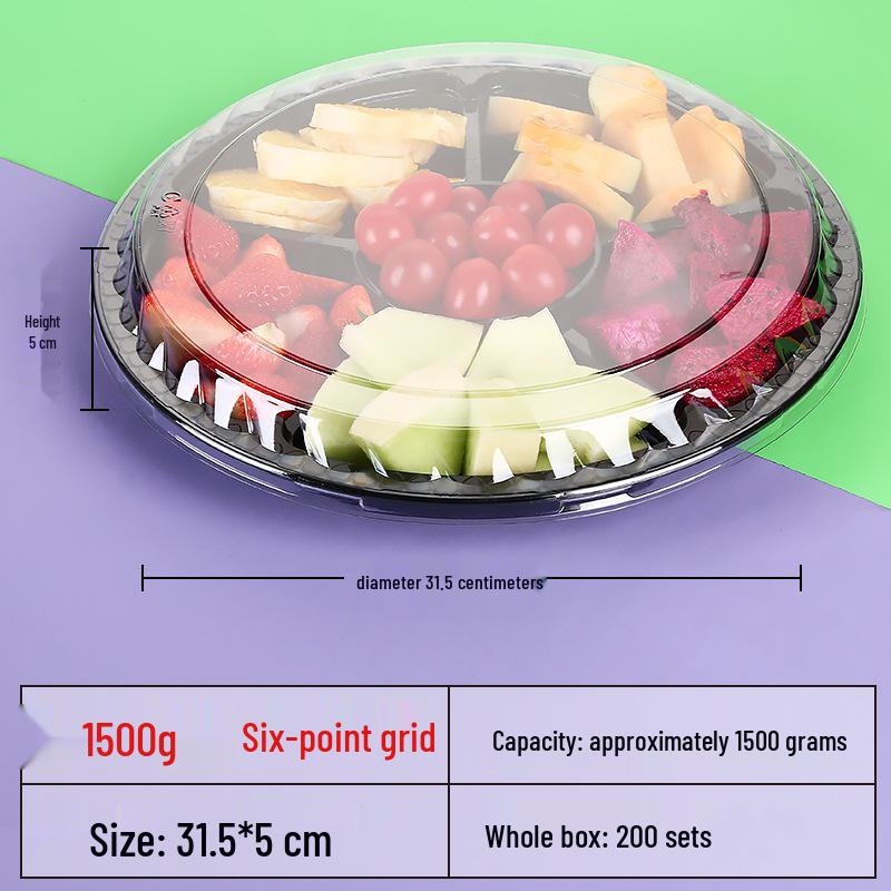 Transparente runde Einweg-Salatschale mit dreigeteilter Obstschale