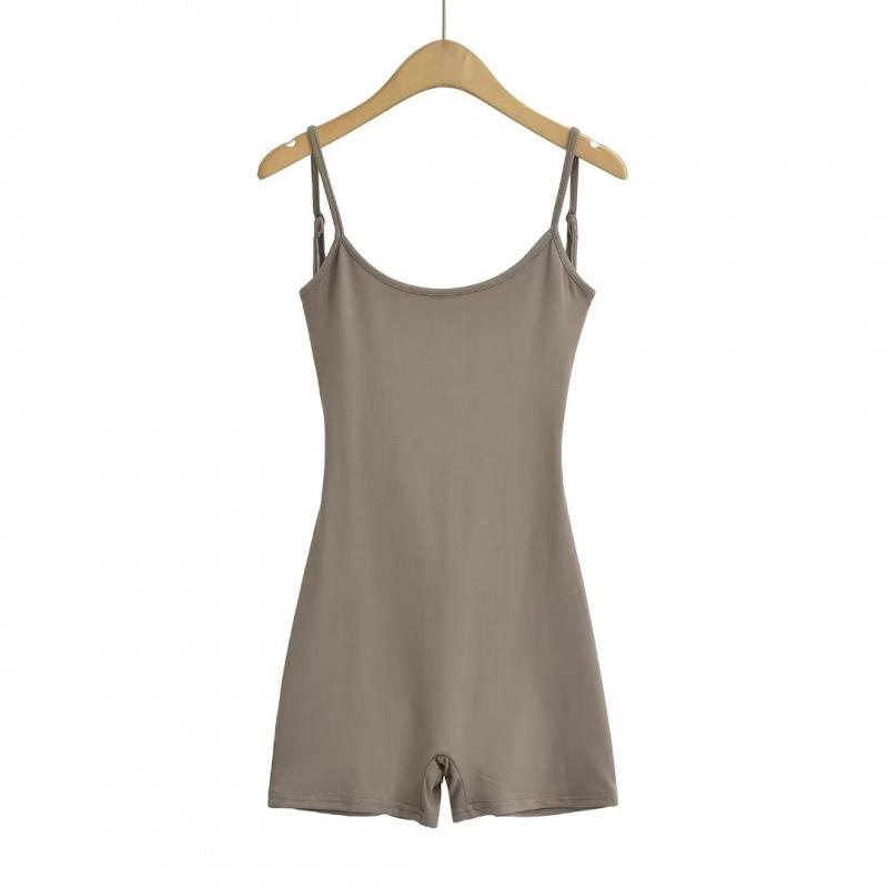 

2025 INS Blogger Style Women s Ruffled Lifted Buttocks Sexy Tight Spaghetti Strap Jumpsuit with Base Layer Shorts Medium кофейный/кремовый