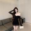 Pure desire Spice Girl mesh long-sleeved dress women's early autumn lace purple skirt sexy tight hip-wrapped skirt