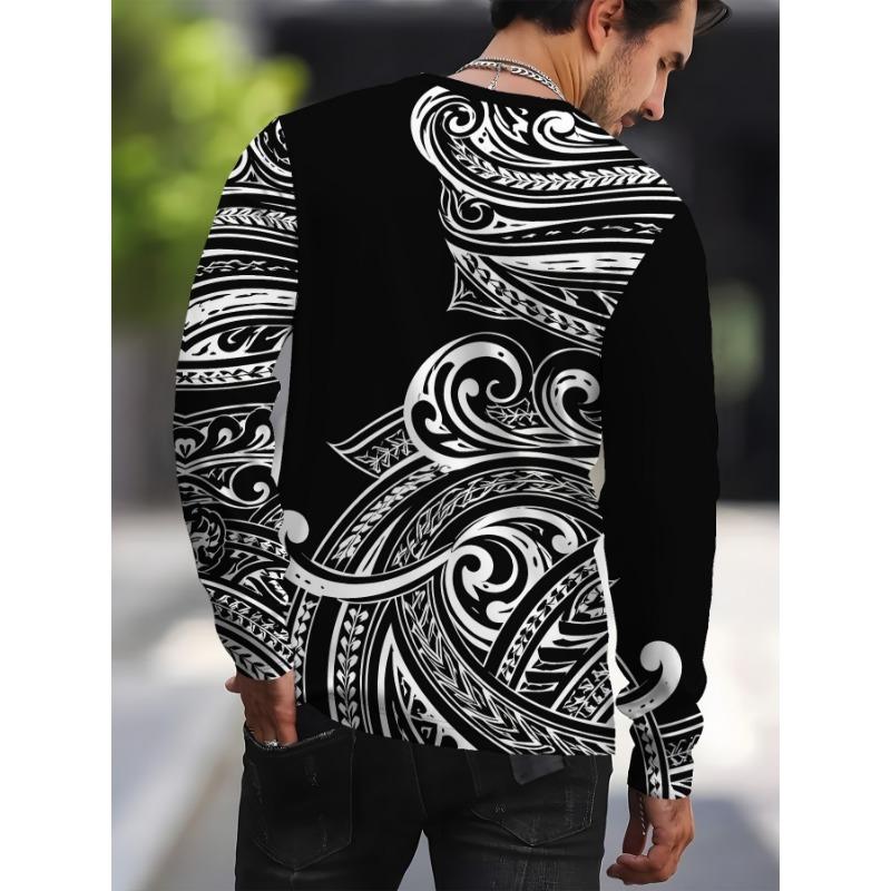 Men's Casual Printed Long-sleeved Round Neck Pullover Fashionable Long-sleeved T-shirt