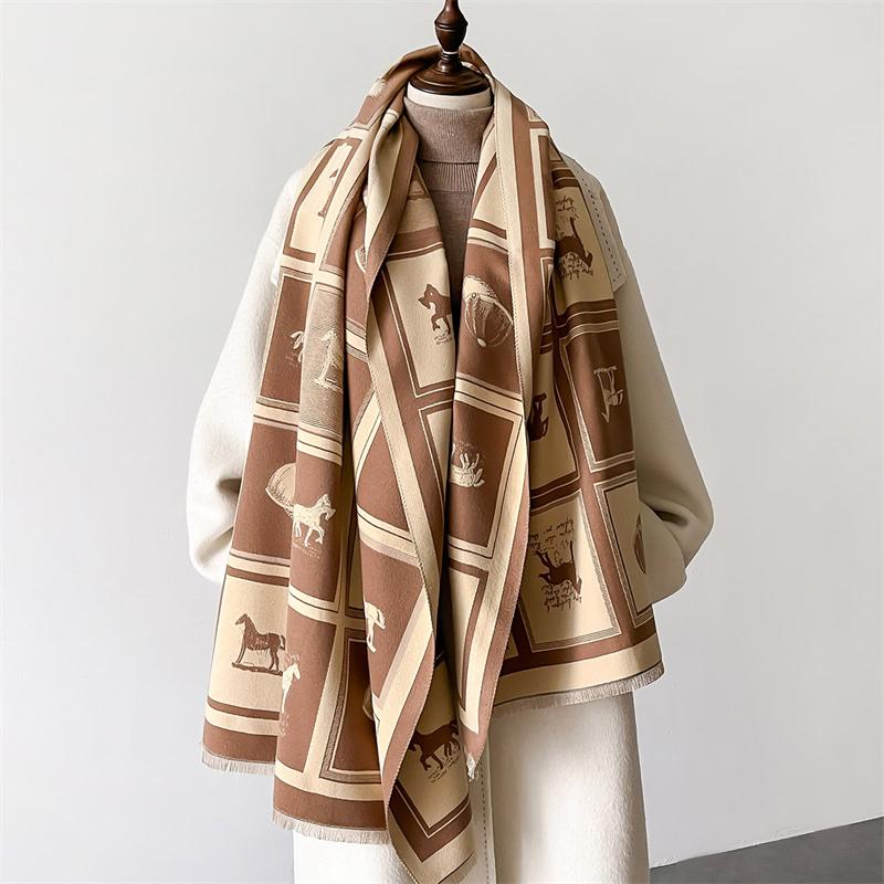 Women's Luxury Warm Scarf Imitation Cashmere Fashion Shawl for Going Shopping and Gathering Poncho for Lady