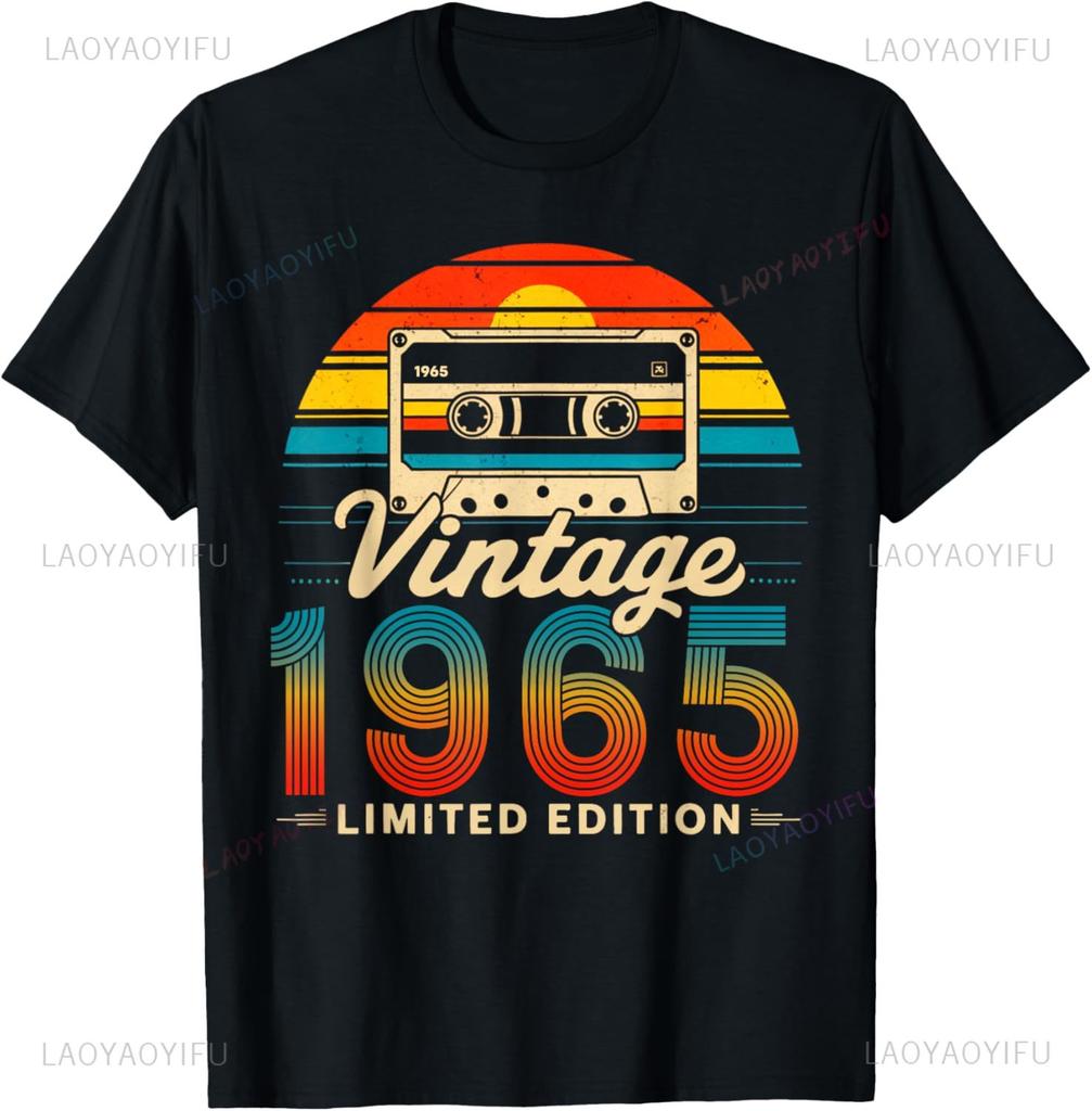 Vintage 1965 Funny 60th Birthday Gifts 60 Years Old Retro T-Shirt Casual Mens Clothing Graphic T Shirts Camisas Streetwear