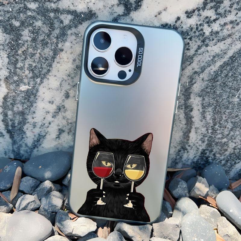 Dark Funny Cartoon Cat Have Fun Phone Case For iPhone 14 13 Pro Max 13 Mini 16 12 11 15 Pro Max 14 15 Plus Animal Laser Cover