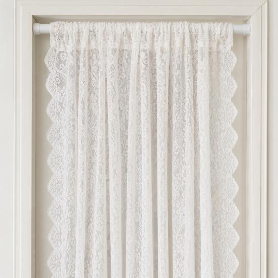 1 Panel White Lace Door Curtain, Sheer Room Divider Curtain, Retro Scalloped Floral Lace Curtain with Rod Pocket for Bedroom Balcony