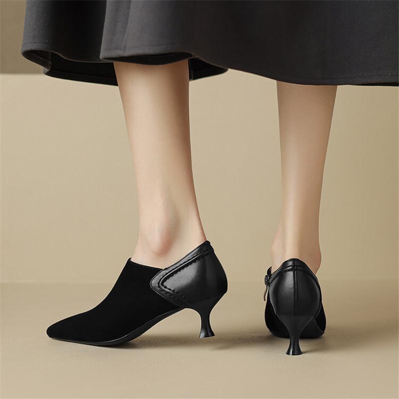Fashion New Spring Sheep Suede Women Shoes French Retro Pointed Toe Women Pumps Side Zipper Loafers Shoes for Women Ladies Shoes