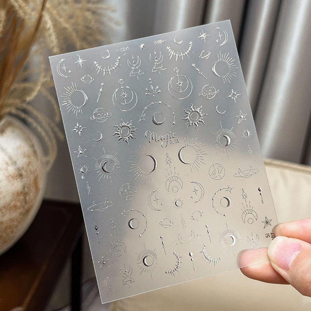 Zlaté a stříbrné hvězdicové měsíční a sluneční samolepky na nehty - Lepicí, Duté, Horký lis pro DIY nehty