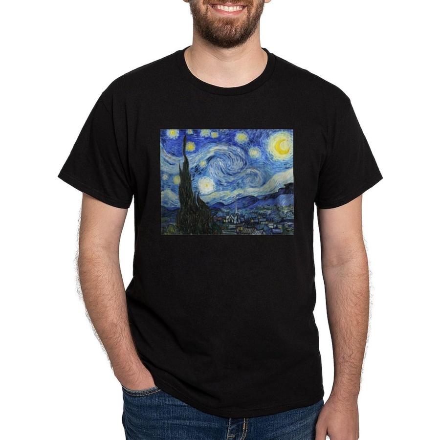 CafePress «Звездная ночь» Винсента Ван Гога Темная футболка для мужчин 100% хлопок, Классическая графическая темная футболка S