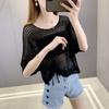 WTEMPO Summer Knitted Cardigan Women's Hollow Thin T-Shirts Loose V-Neck Short Sleeve Knitted Vests Short Tops