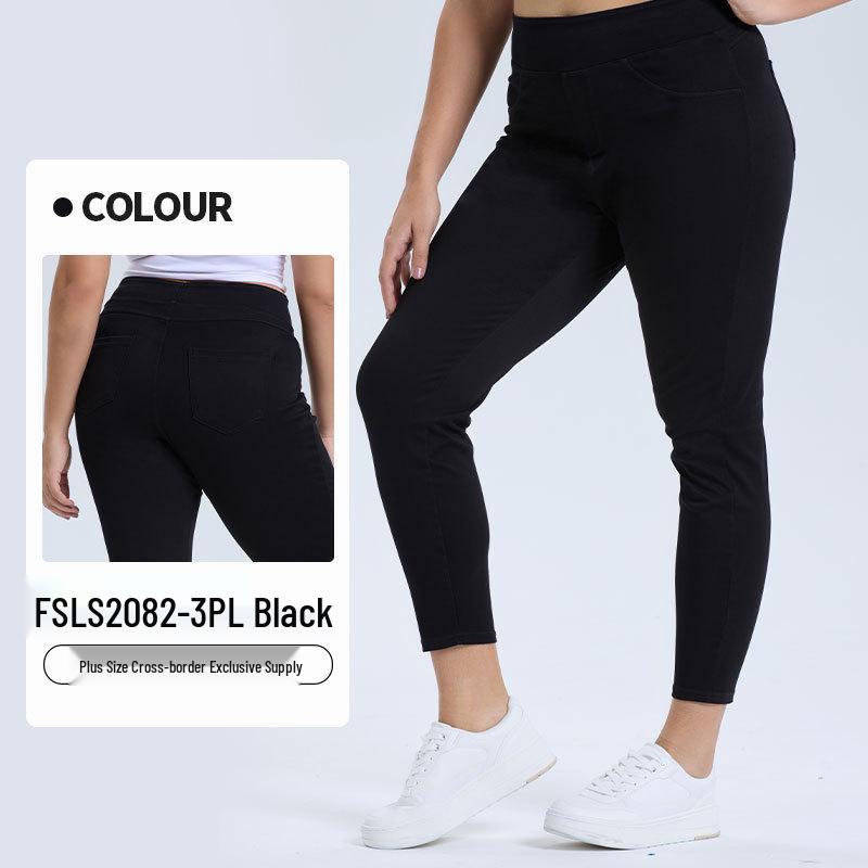 

Women s Plus Size High Waist Yoga Denim Fitness Pants - Butt Lifting, Pocket Details, Sports Casual Wear XL чёрный