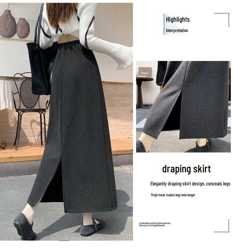 Fluffy Thickened A-Line Wool Skirt for Women - Autumn/Winter 2025, Slimming Mid-Length for Pear Shapes