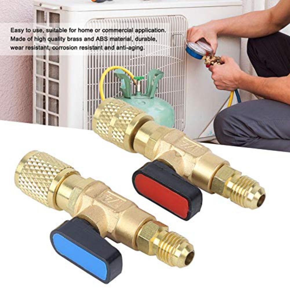 Charging safety valve ball valve with brass ABS construction compatible with 14 SAE filling pipes for refrigeration systems