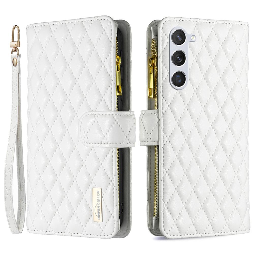 

BINFEN COLOR BF Style-15 For Samsung Galaxy S25/S24 Leather Case Zipper Pocket Wallet Phone Cover White