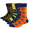 5Pairs Mens Fun Dress Socks Pattern Funny Socks Pack Colorful Striped Combed Cotton Novelty Socks Cool Breathable Casual Socks