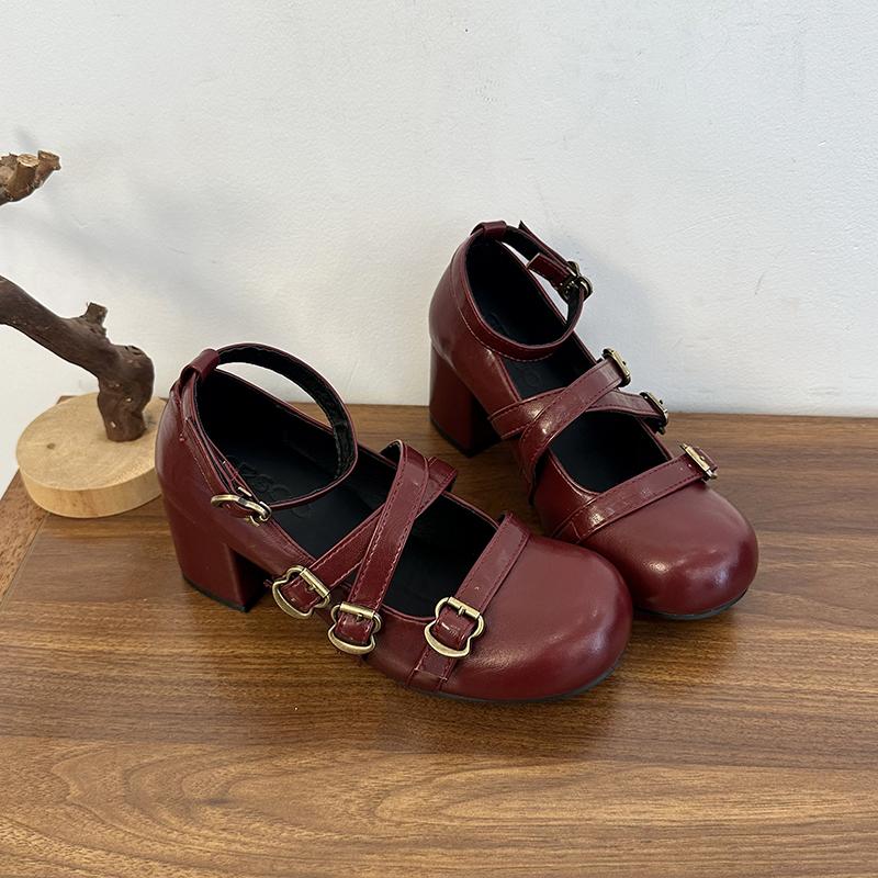 

Модный дизайн Туфли Мэри Джейн с перекрестным ремешком Женские Модные туфли на толстом каблуке Осенние женские уличные туфли для платья Стриптизерские кожаные туфли 35 вино красного