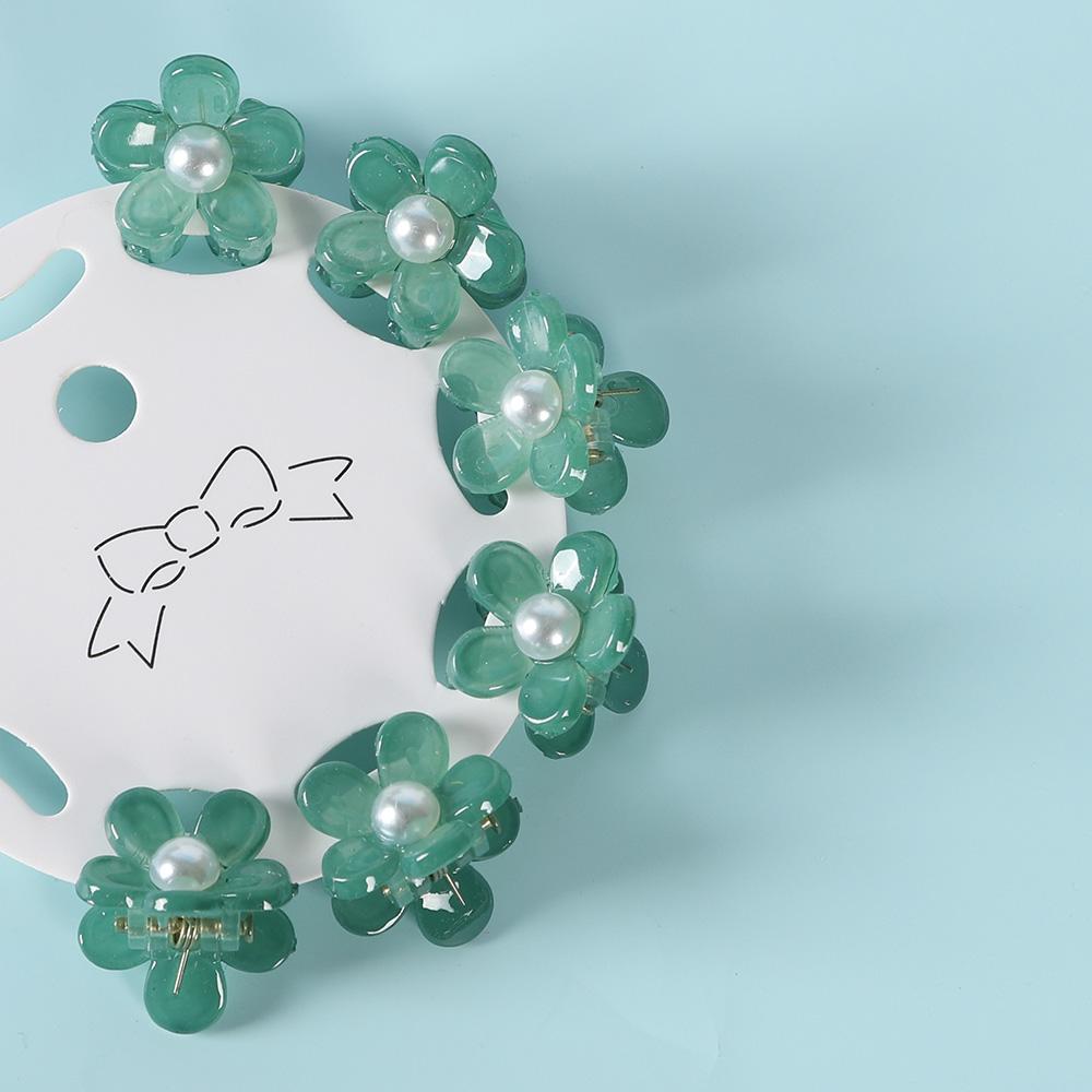 6PCS Transparent Flower Small Hair Claws Clips Women Girls Rhinestones Pearl Mini Crab Hair Clamps Sweet Childs Hair Accessories
