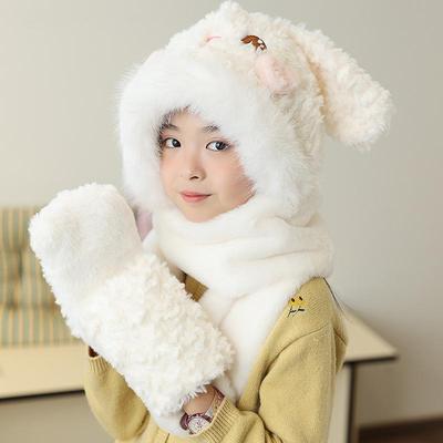 Children's Plush Winter Hat, Scarf & Gloves Set - Warm, Ear-Protective, Thick for Girls