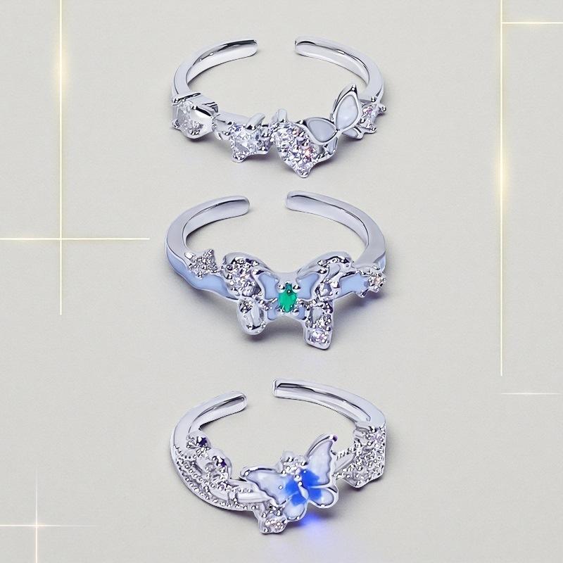 [Butterfly Diamond Qingyin] Small Fresh Enamel Butterfly Opening Ring, Super Fairy Zircon Niche High-End Exquisite Ring