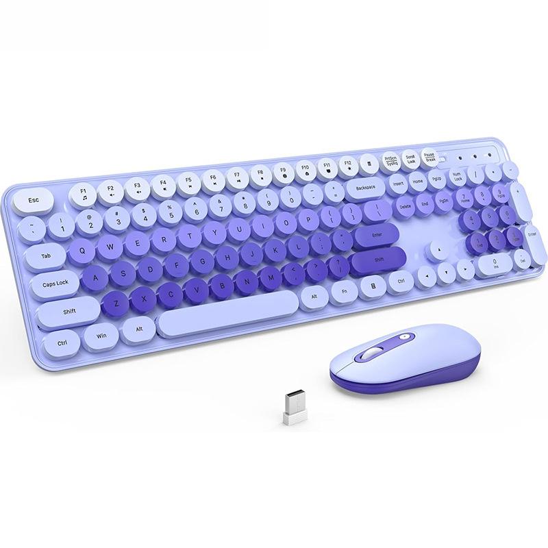 Wireless Keyboard Mouse Set Rose Pink 2.4G retro Cute Key  Girls High-Value