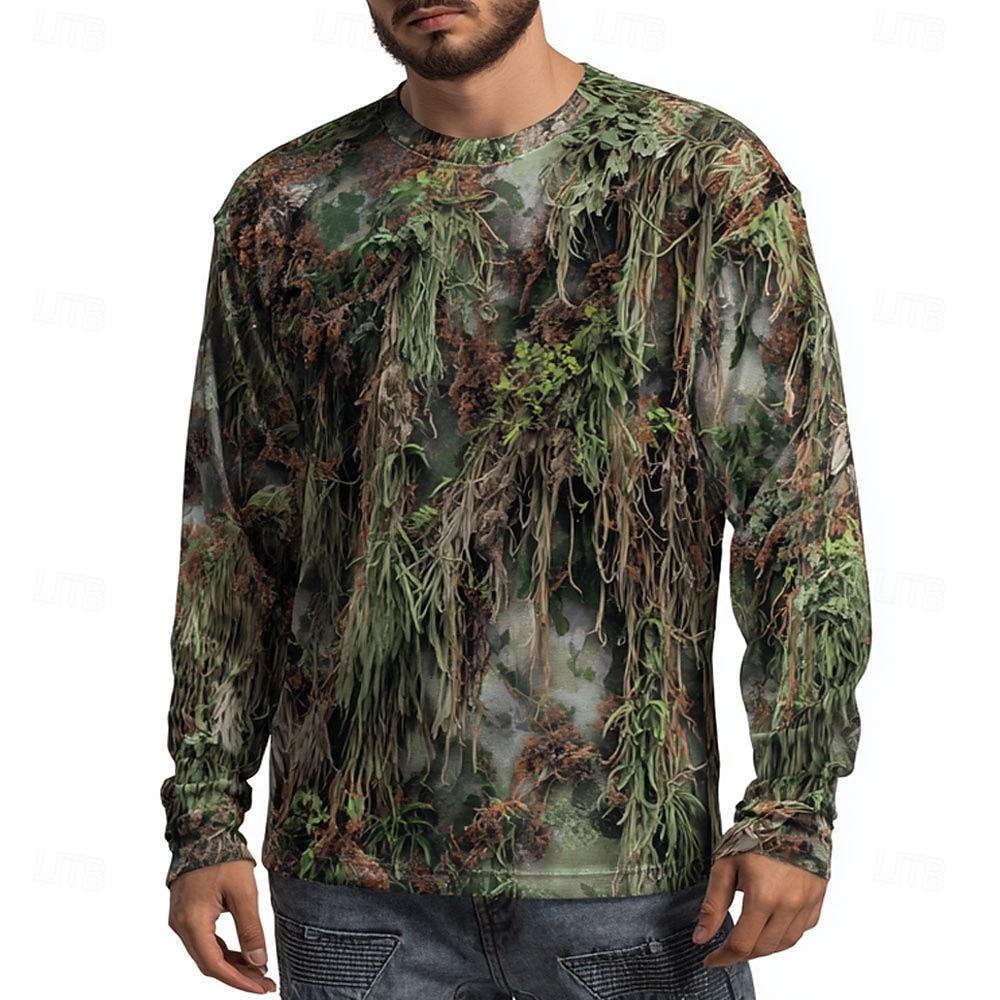 Spring Autumn Men's Camo Disguise Print Long Sleeve T-Shirt Outdoor Hunting Crew Neck Top Outdoor Streetwear Fashion Women Pullover Clothing