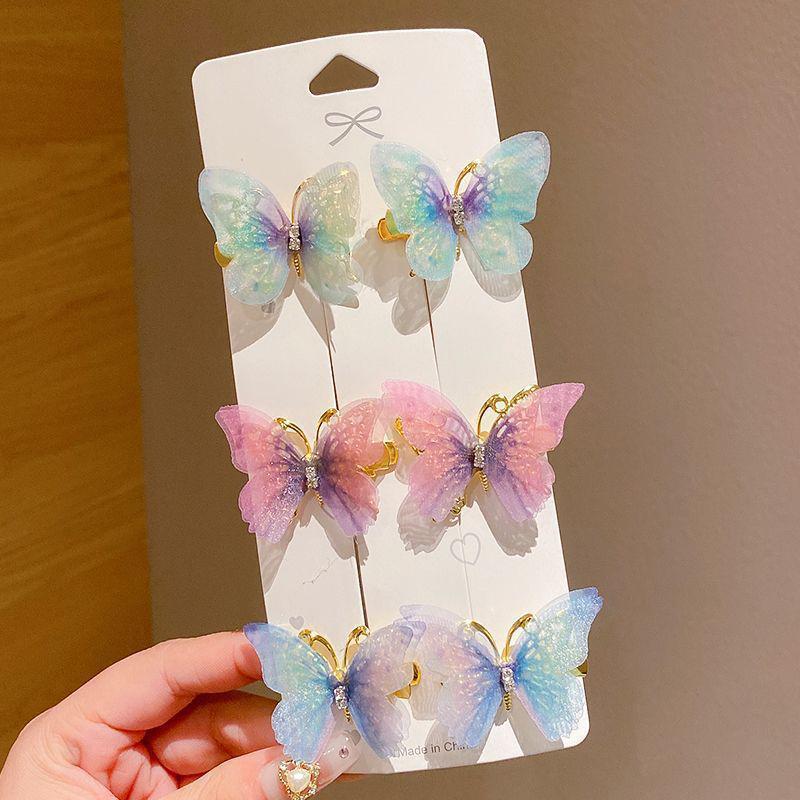 6Pcs/Set Mini Simulation Butterfly Barrettes Hairpin Non-Slip Colorful Gradient Side Bangs Duckbill Clips For Baby Teen Girls