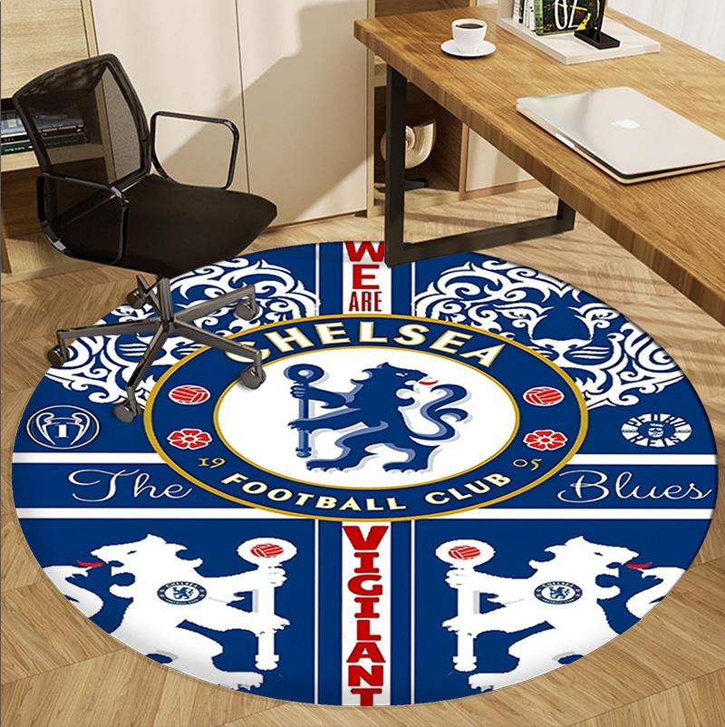 Chelsea F.C Pattern Round Rug, Indoor/Outdoor Mat, for Picnic, Gameroom, Bedroom, Office, Living Room, Home Decor Carpet, Birthday Gift