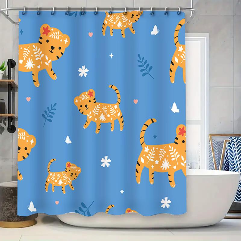 

Tiger Pattern Shower Curtain Bath Mat Blue Flower Decorative Printing Waterproof Bathroom Decoration Home Accessories Size: 180C W60H190(CM)-1 Pcs