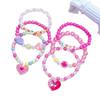 6-Piece Acrylic Beaded Bracelet Set with Heart Charm, Colorful Kids Wristbands Children's Gift Accessories