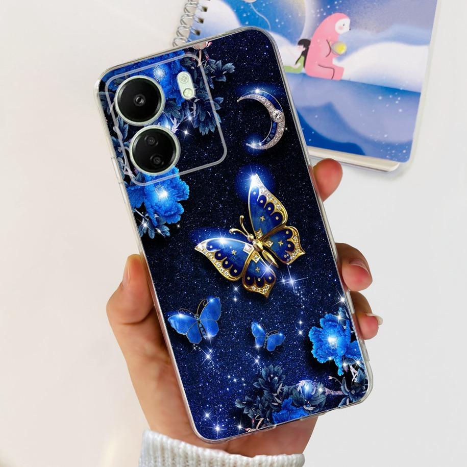 For Xiaomi POCO C65 Case Transparent Silicone Soft TPU Phone Cover For Xiaomi Mi Poco C65 Protective Bumper PocoC65 Flower Funda