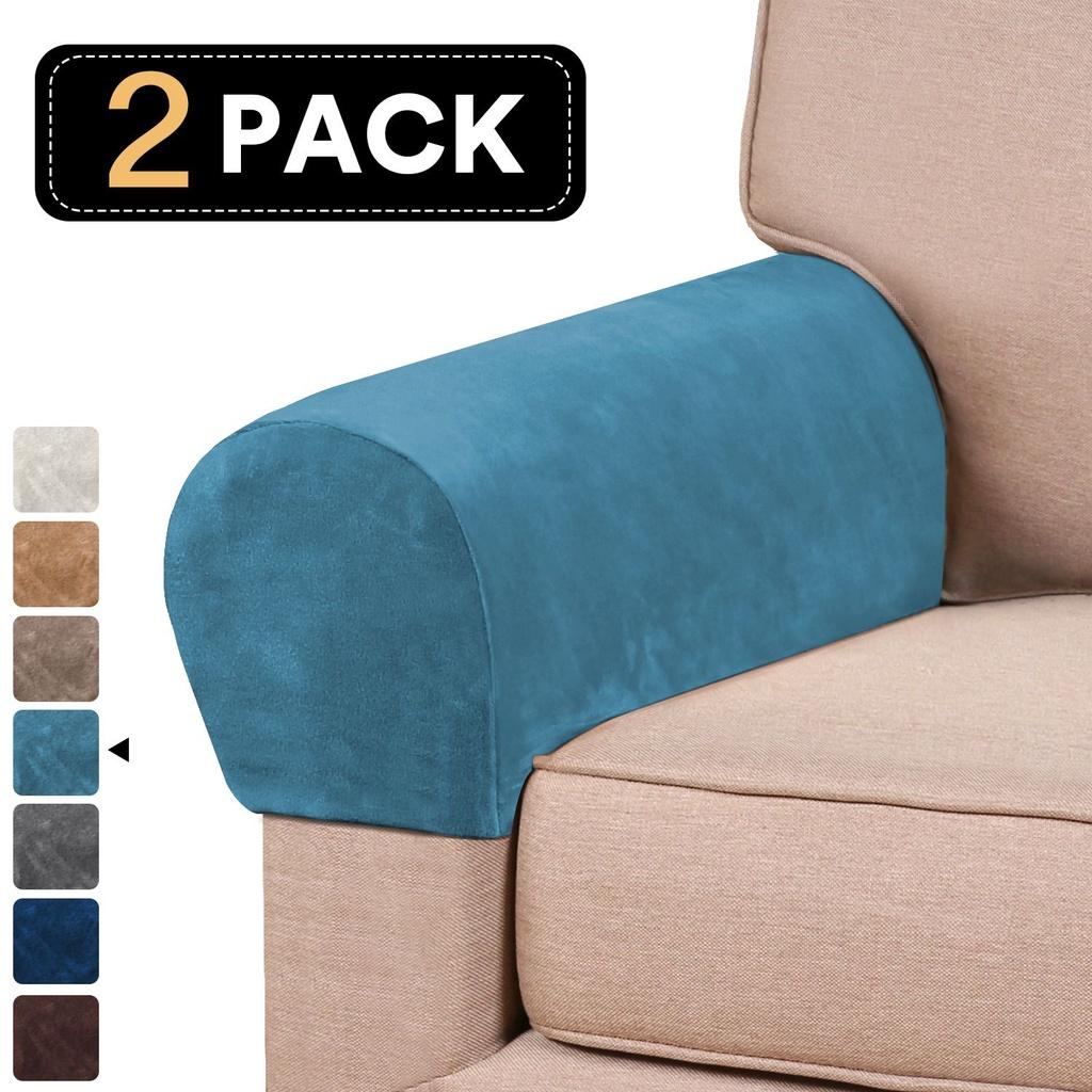 Velvet Armrest 2pcs Covers Stretch Set Chair Sofa Arm Protectors Couch Removable