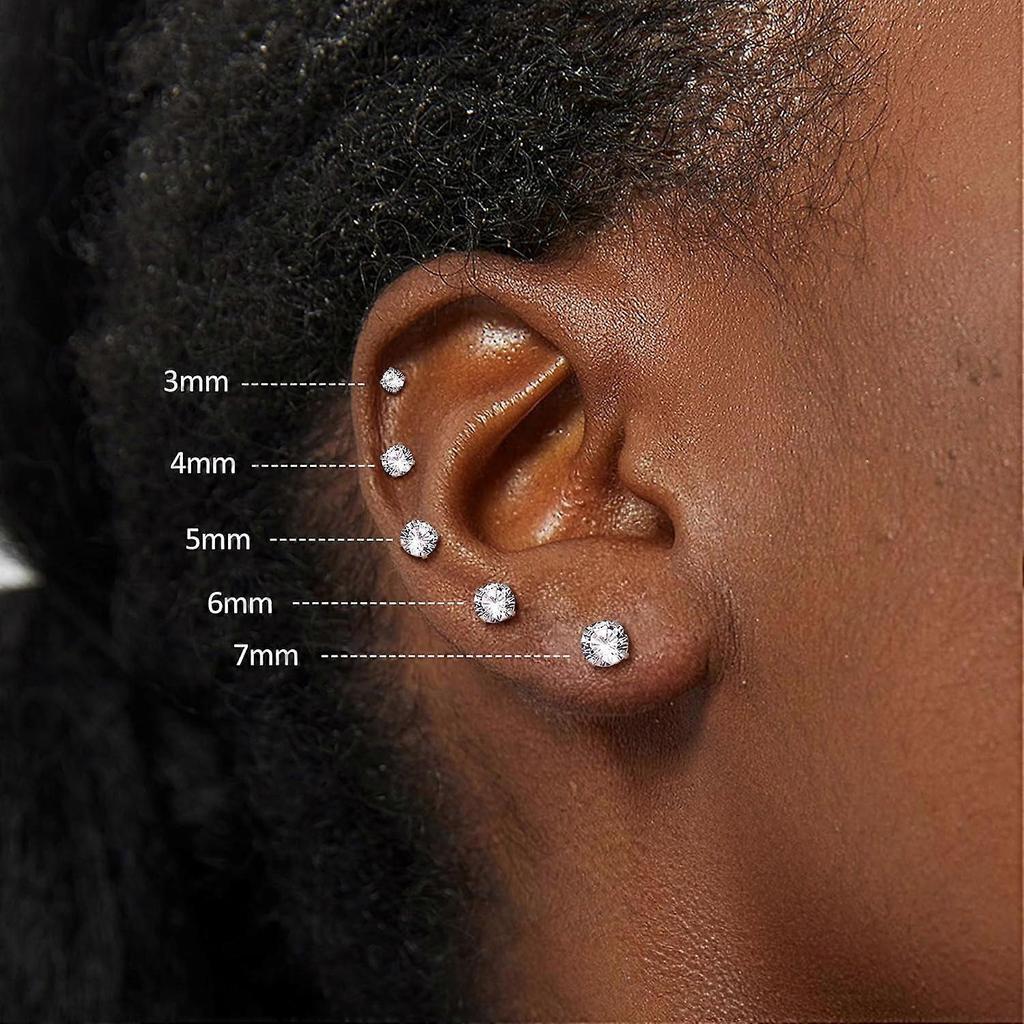 Hypoallergenic Titanium Screw Earrings for Sensitive Ears – 5A CZ Titanium Studs, Unisex Double-Sided Pierced Jewelry