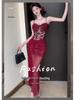 Sinnliches rotes Spitzen-Taillenbetonendes Camisole Abendkleid