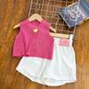 Fashionable 2024 Summer Girls Knit Ensemble With Elegant Dragon Fruit Top And Shorts