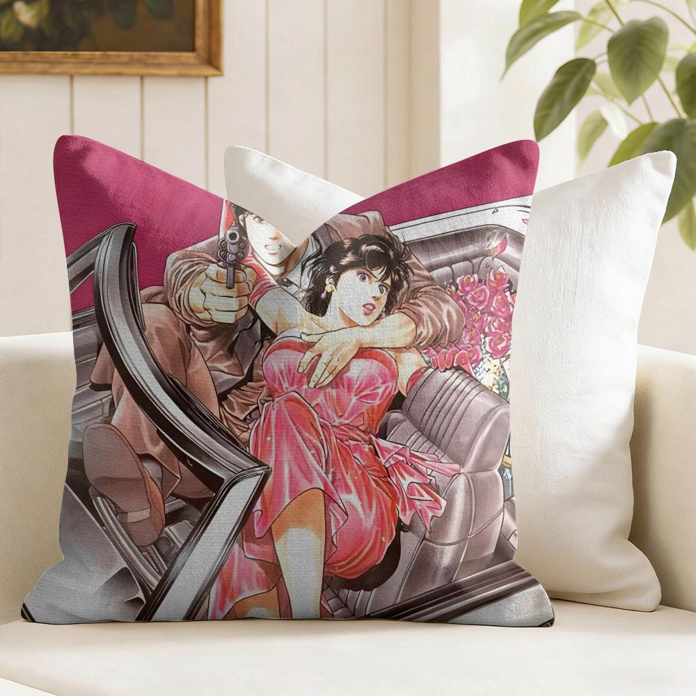 Retro City Hunter Anime Cushion Cover Eco Linen Pillow Case DoubleSided Print Breathable Durable Zipper Home Decor Gift