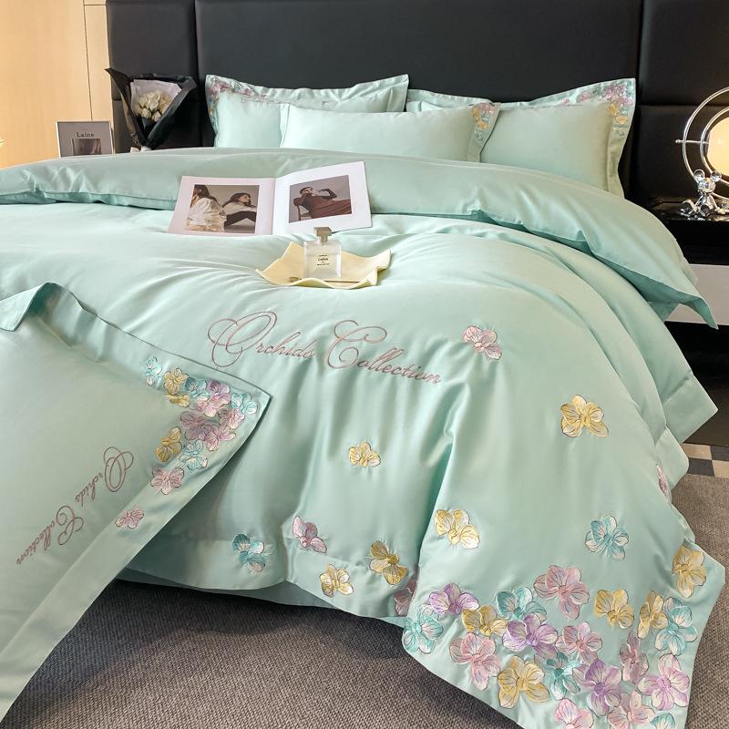 100 Pure Cotton 4pcs Set Class A Maternal and Infant Grade Long-staple Cotton Embroidered Quilt Cover Cotton Bed Sheet Mattress Household Bedding