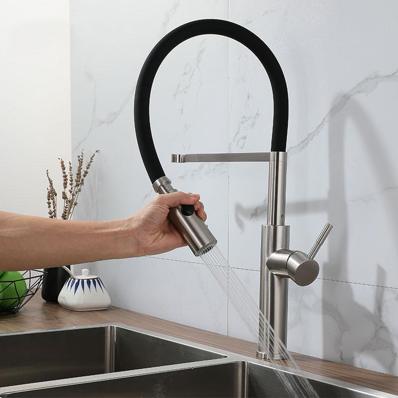 304 Stainless Steel Vegetable Basin Faucet Black Silicone Hose Faucet Kitchen Sink Faucet Nickel Hot And Cold Mixed Sink Tap