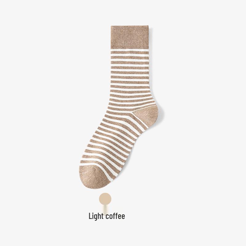 Women's Japanese Classic Striped Mid-Calf Socks, Anti-Pilling Cotton, Odor-Resistant, Autumn/Winter Style, Retro Student Trendy.