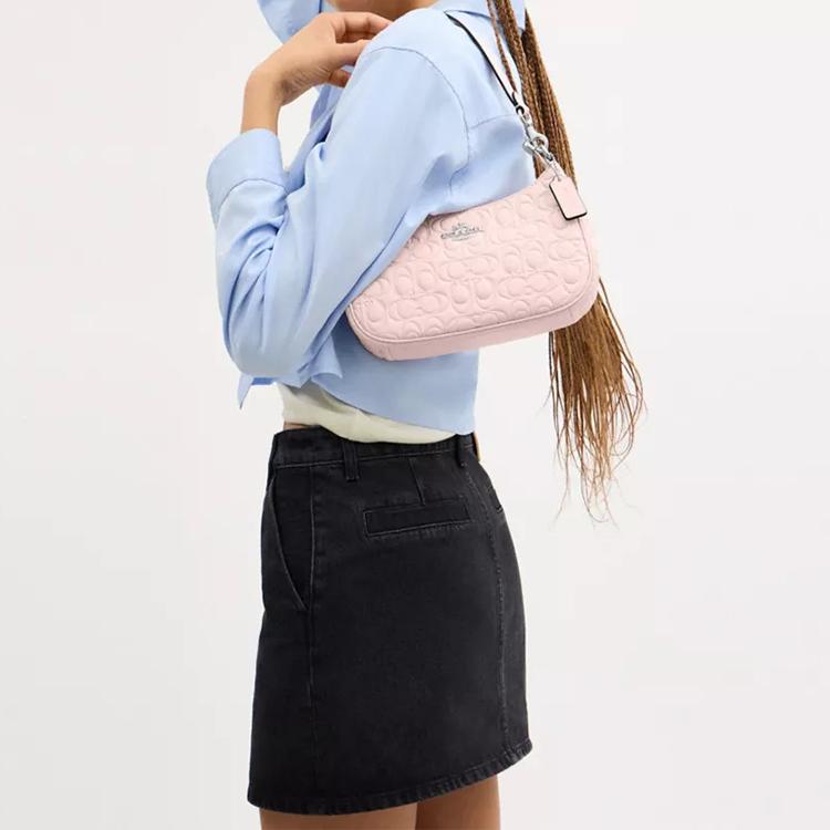 Coach Teri 24 Removable Shoulder Strap Leather Shoulder Bag Medium Pink Women Shoulder Bag CY774-SVB5