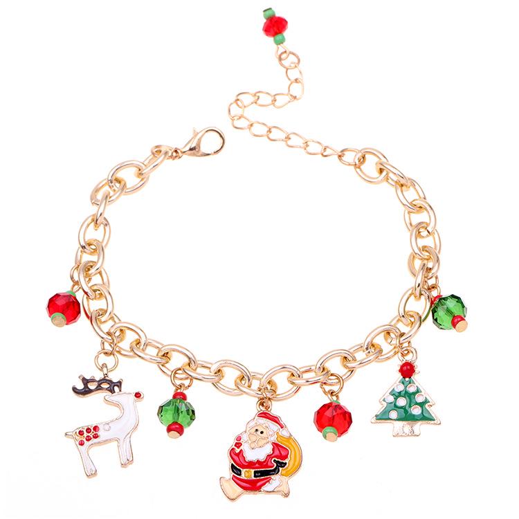 Santa Claus Alloy Enamel Christmas Tree & Reindeer Bracelet Gift