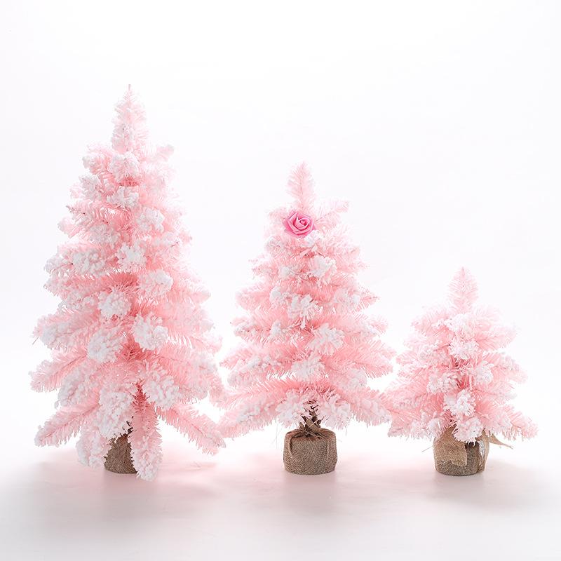 Pink Pointed Snow Spray Mini Christmas Tree 30cm Christmas Snowflake Desktop Ornament Window Decoration PVC Material