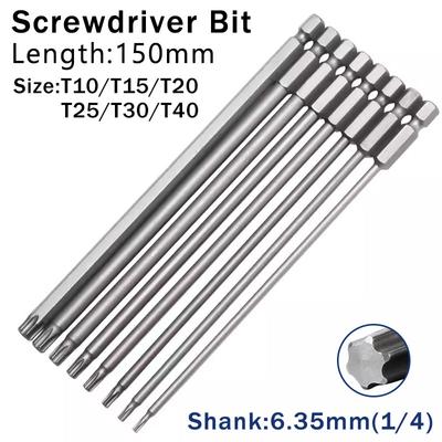 6/10 stuks 150 mm lange magnetische Torx schroevendraaierbits set elektrische schroevendraaierkop T10,T15,T20,T25,T30,T35,T40
