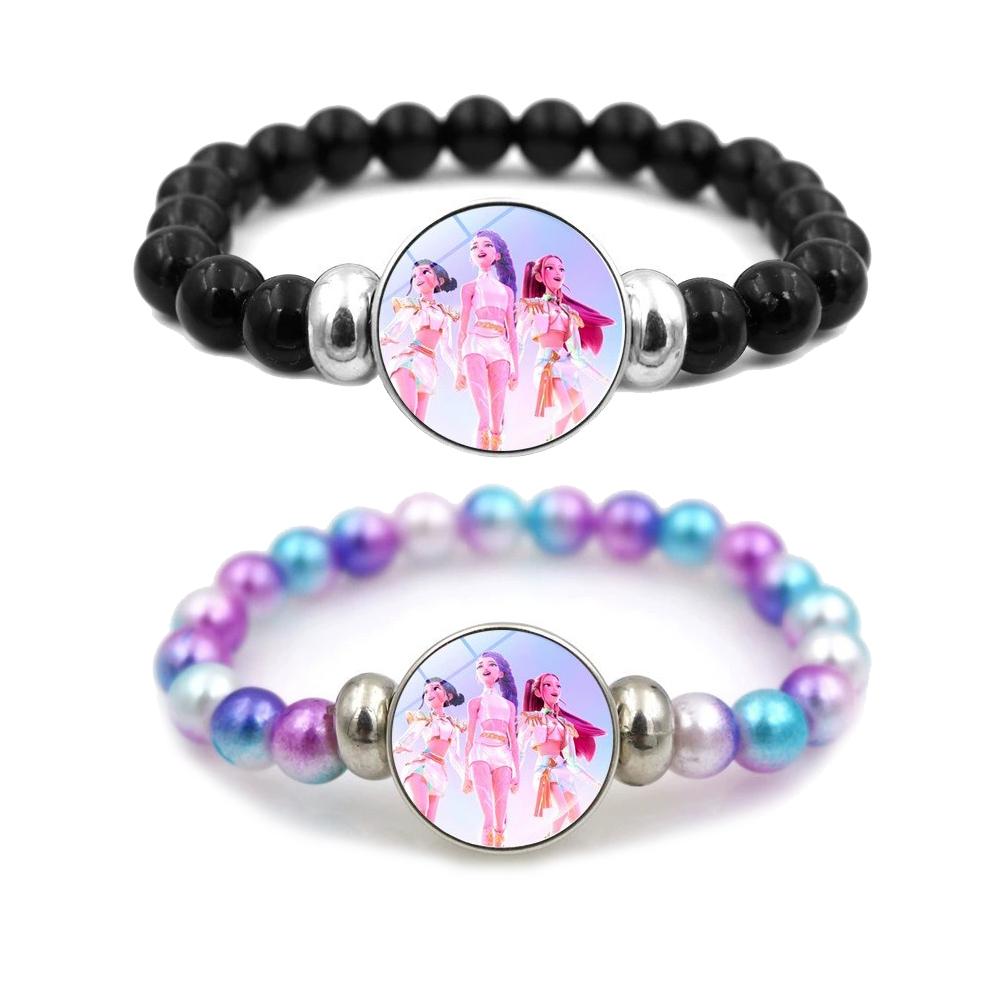 Demon Hunters Couple Bracelets 2pcs Set, Lovers Beaded String Bracelet, Cute Anime Fashion Accessory Gift for Girls Boys