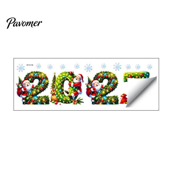 Snowman Window Stickers 2027 Merry Christmas Cling, Santa Reindeer Glass Door Sticker, Seasonal Clings Static Decal for Living Room Bedroom