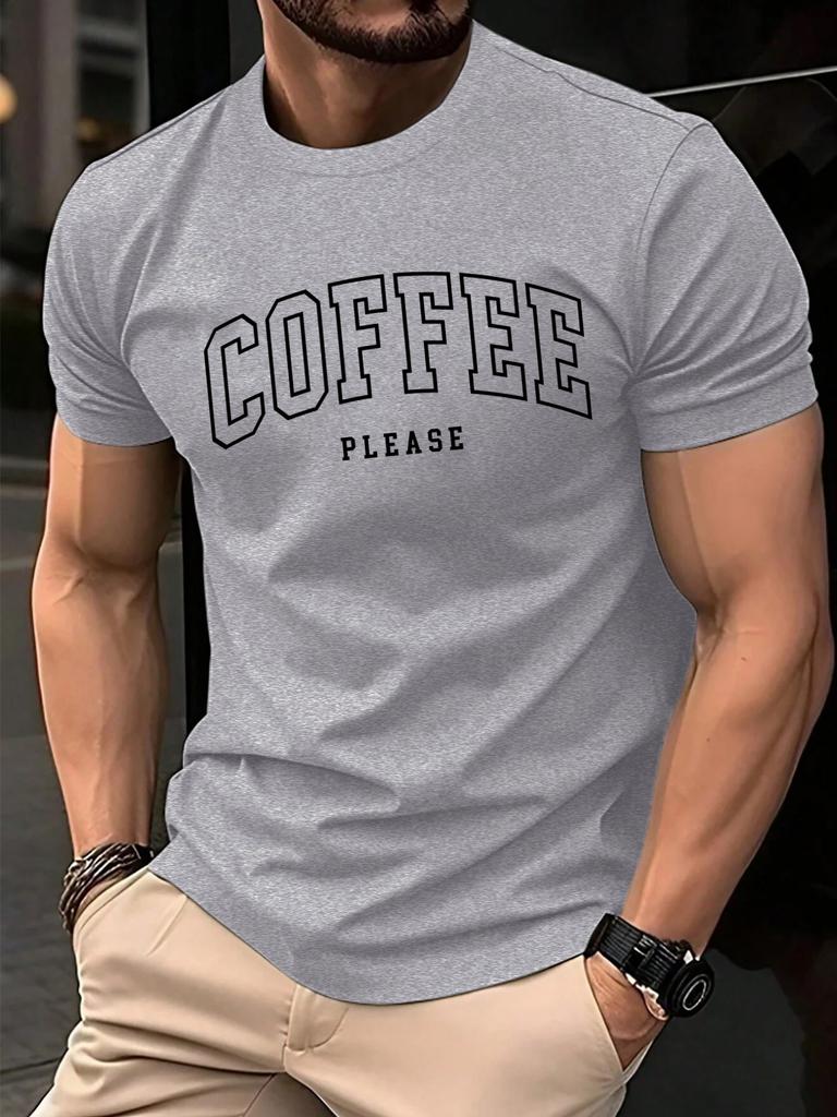 Coffee Please Printed Men T Shirts Hip Hop AllMatch Short Sleeve Cotton Summer Clothes Casual Oversize Trendy Sportswear